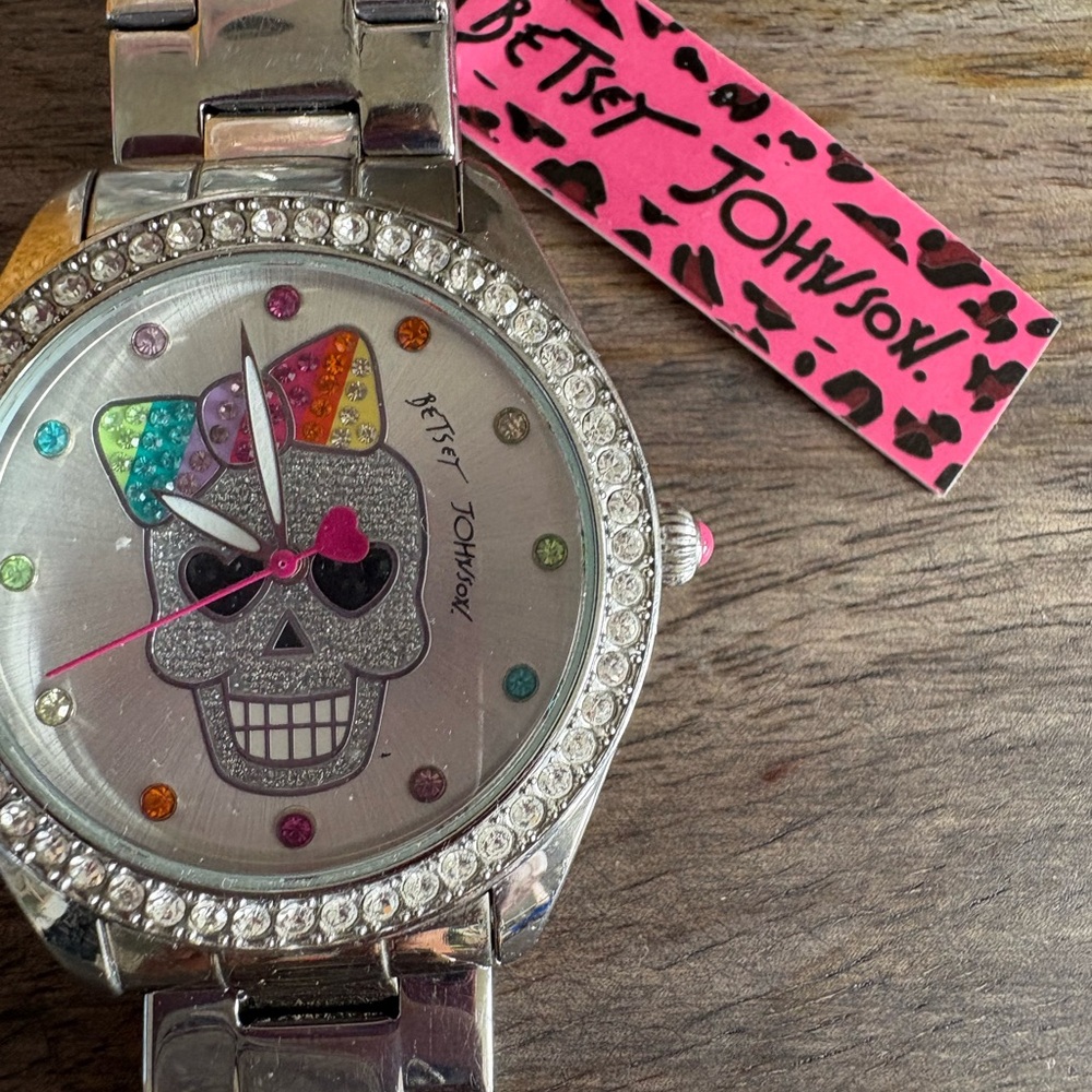 Betsey Johnson Multicolor Skull Silver Watch